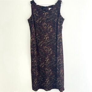 Studio I Vintage Brown Fall Autumn Leaf Print Midi Dress 14P